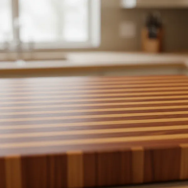Madeira Edge Grain Teak Cutting Board showcasing its beautiful wood grain and smooth surface